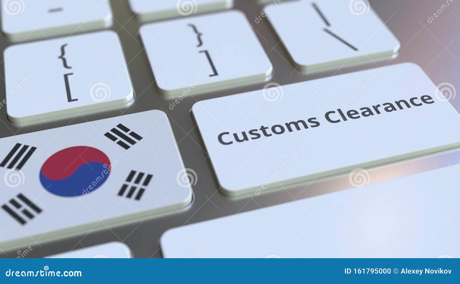 CUSTOMS CLEARANCE Text and Flag of South Korea on the Buttons on the
