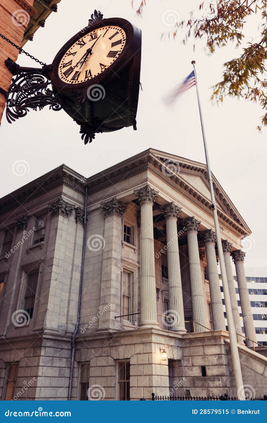 Customs House and Historic Clock in Norfolk Stock Image Image of