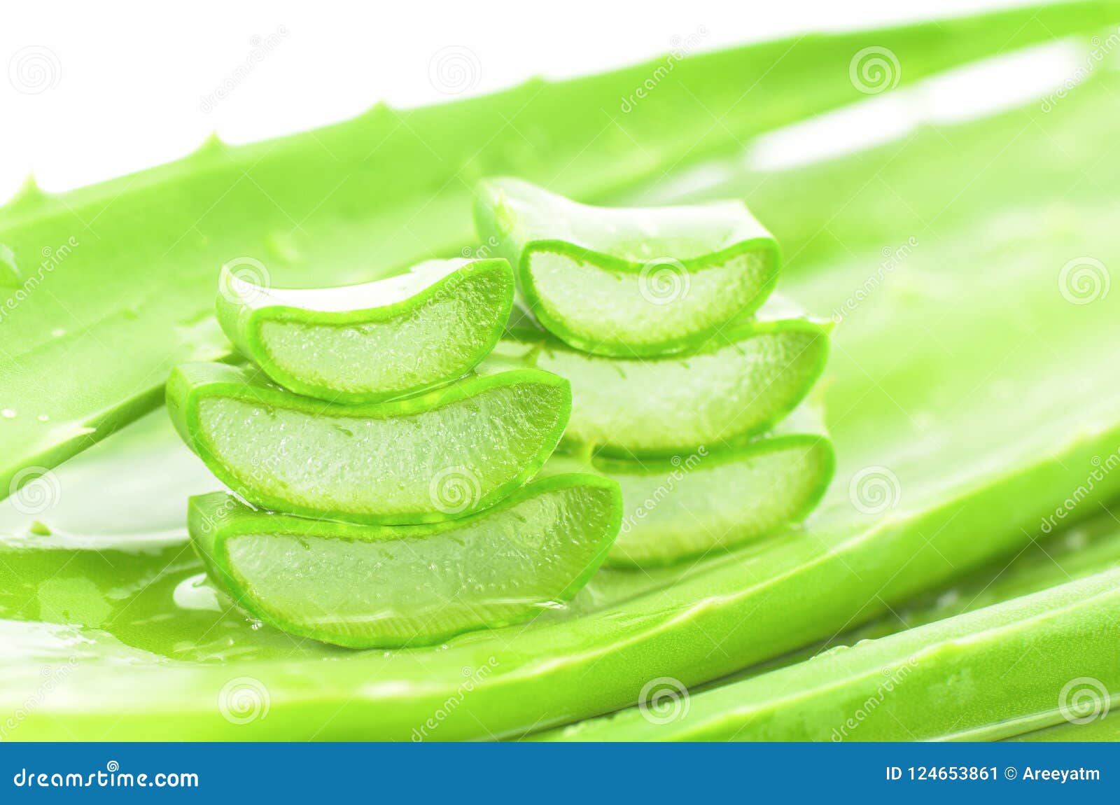 Cut Aloe On Vera Leaves Background Stock Image Image Of Cactus
