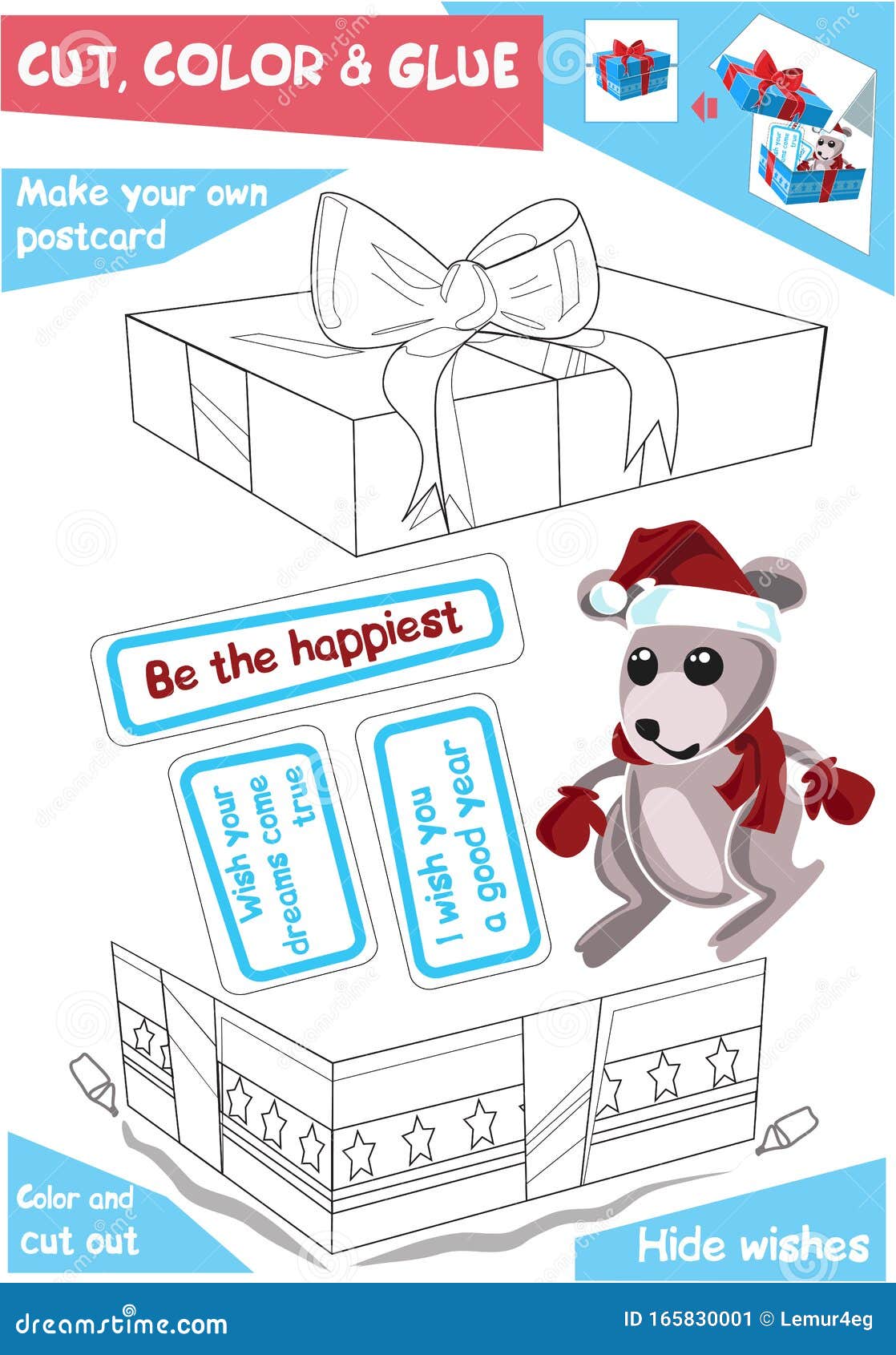 Cut, Color and Glue - Christmas Gift with Mouse Stock Vector