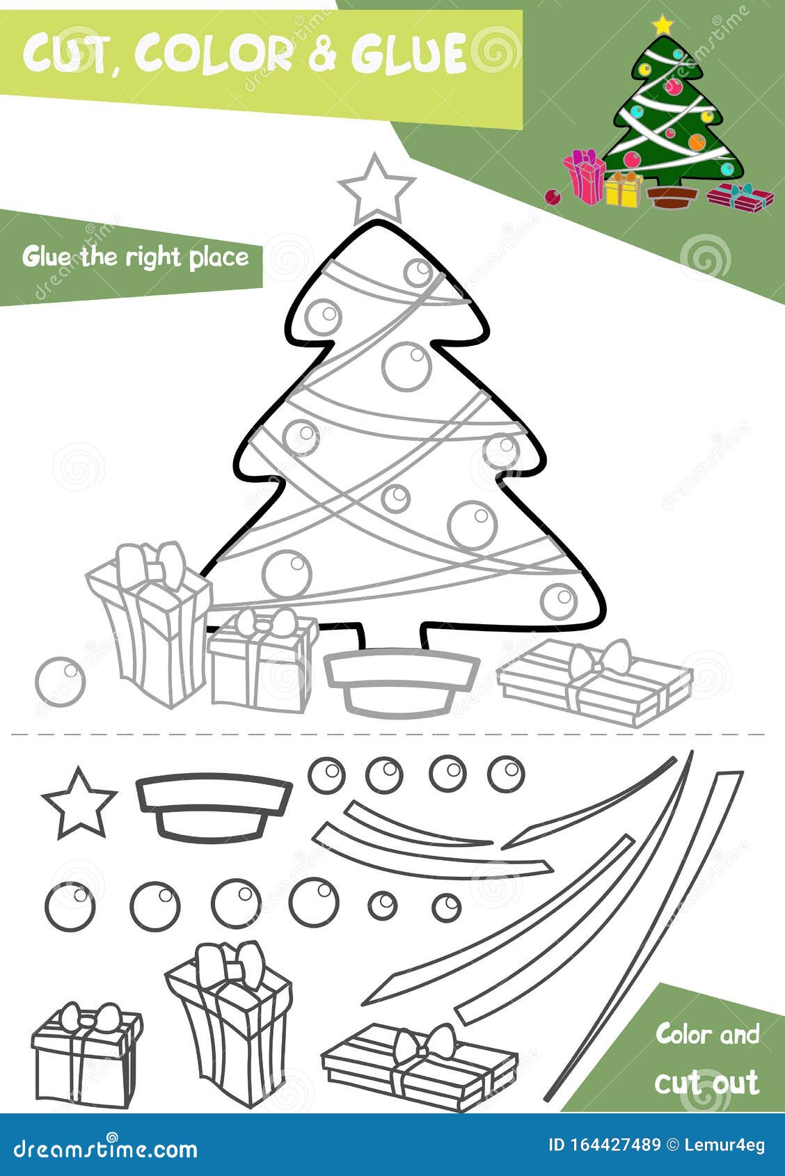 Cut, Color and Glue - Christmas Tree Stock Vector - Illustration of