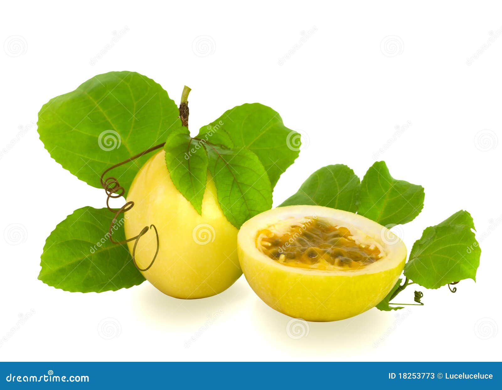 Cut and Complete Passion Fruit Isolated Stock Image Image of juice