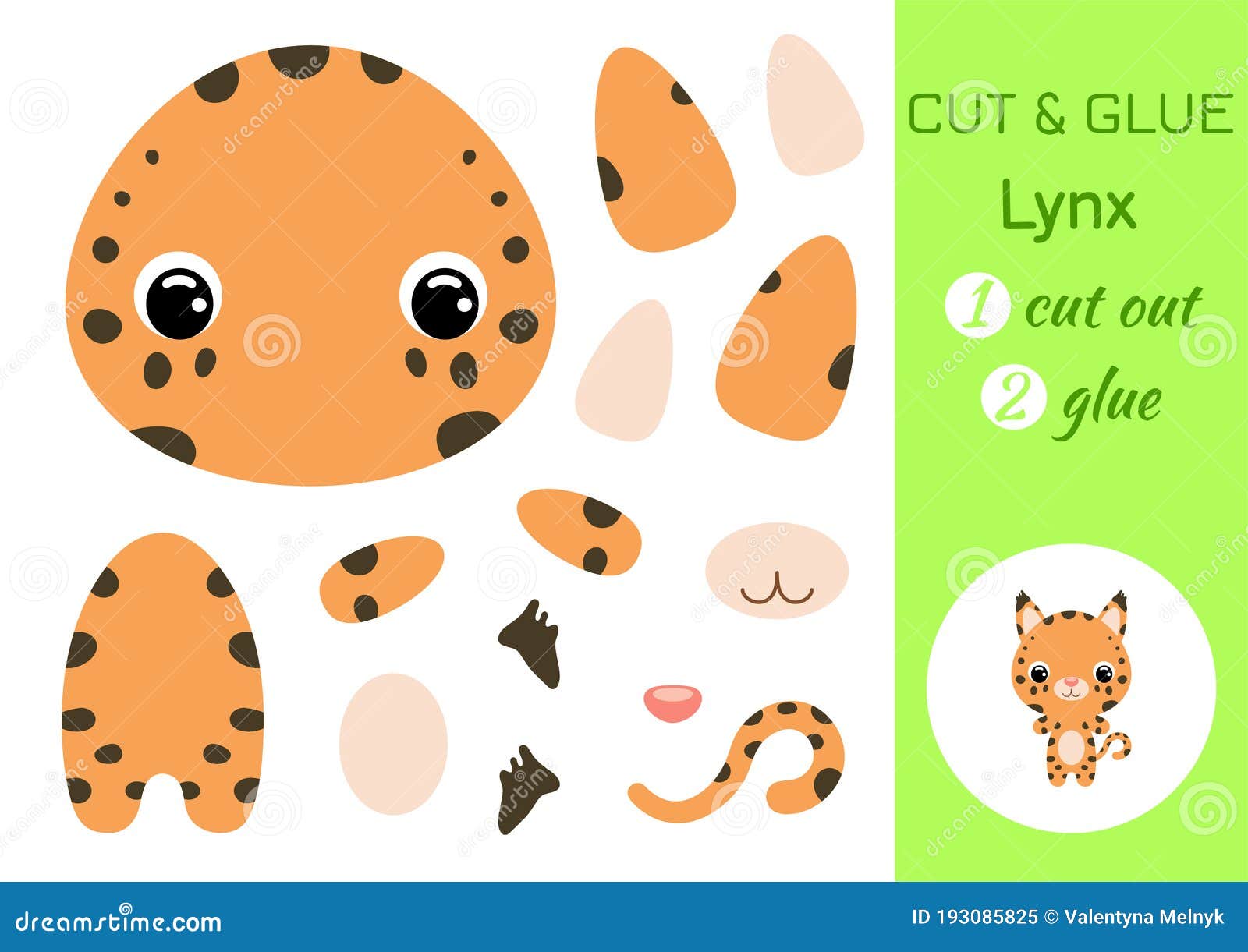 Download Cut And Glue Baby Lynx. Education Developing Worksheet ...