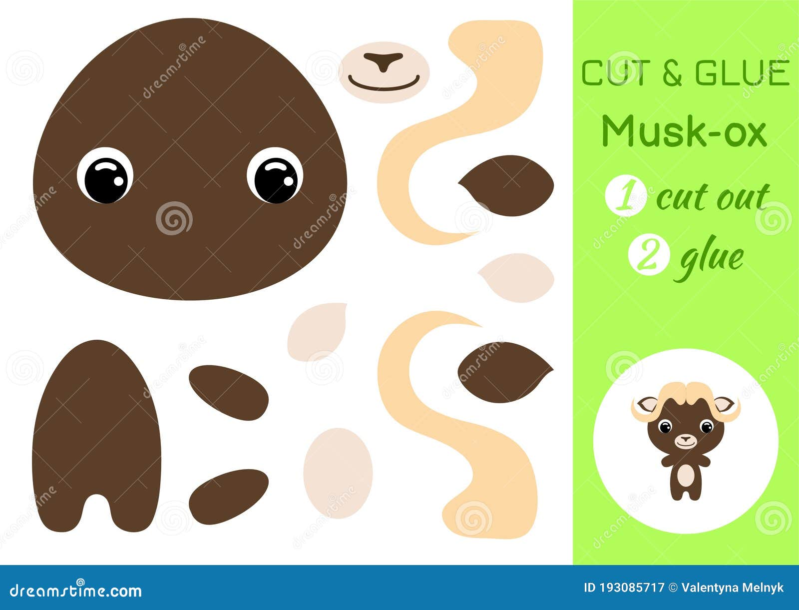 Download Cut And Glue Baby Musk-ox. Education Developing Worksheet ...