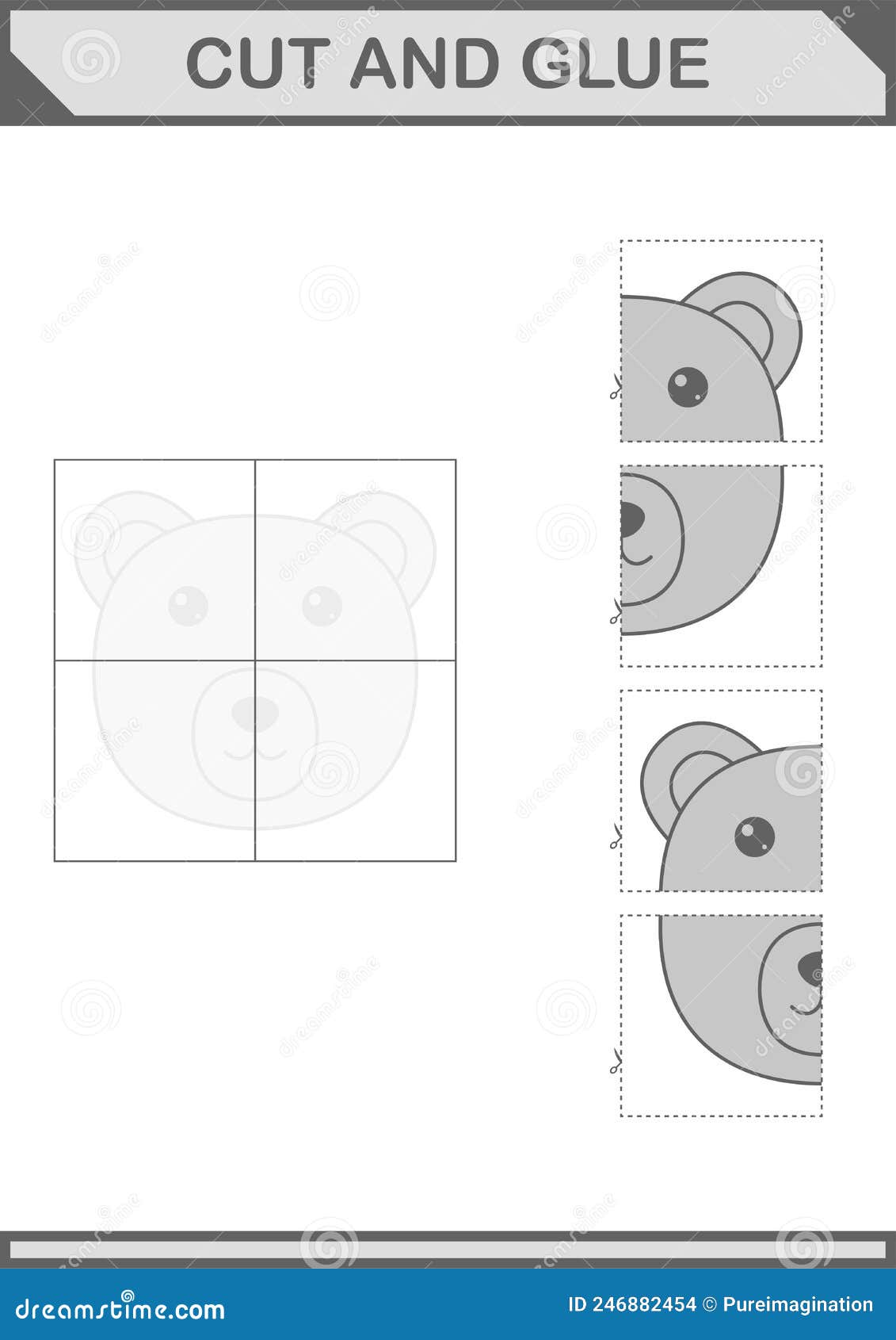 Cut And Glue Bear Face. Worksheet For Kids Vector Illustration ...
