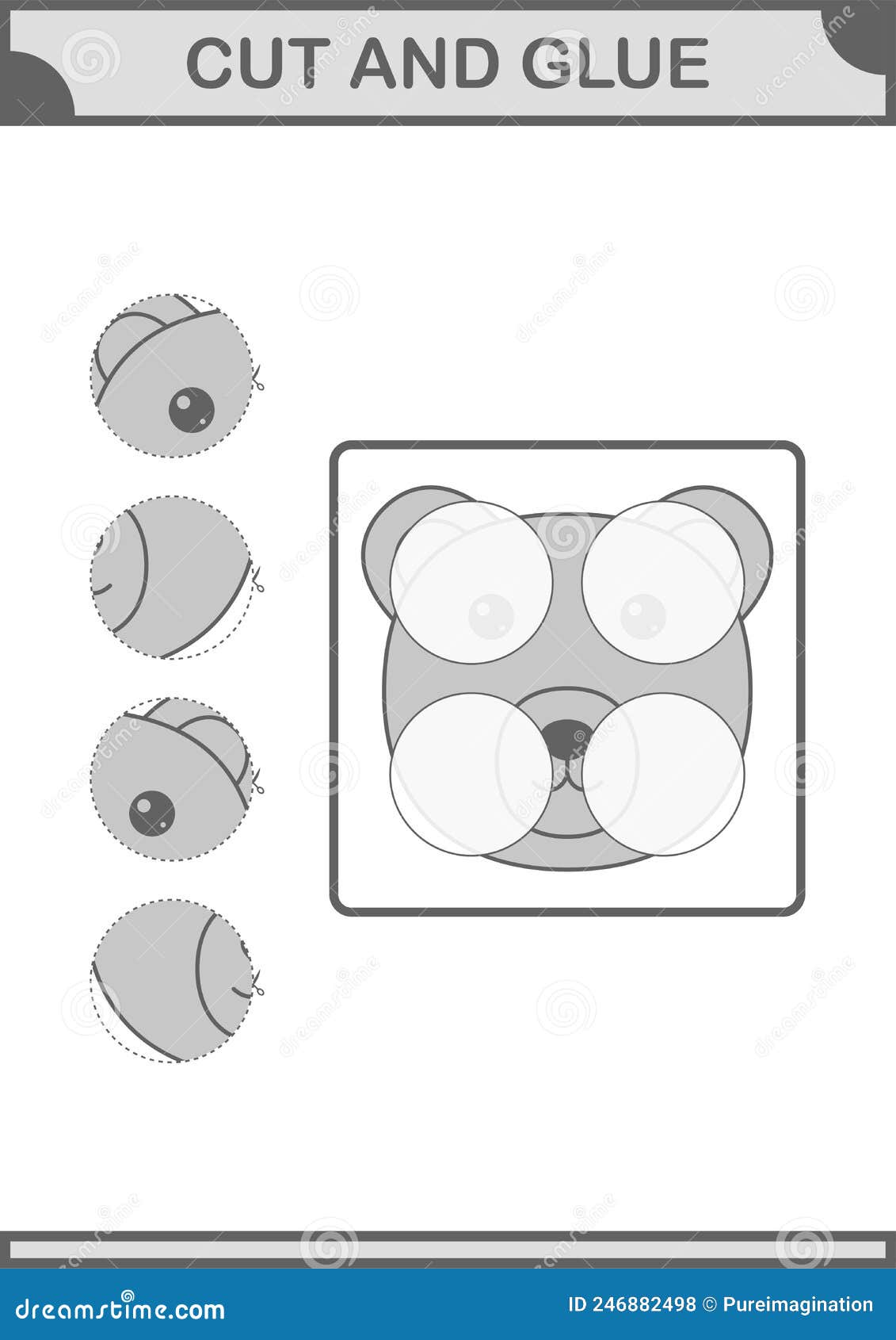 Cut And Glue Bear Face. Worksheet For Kids Vector Illustration ...