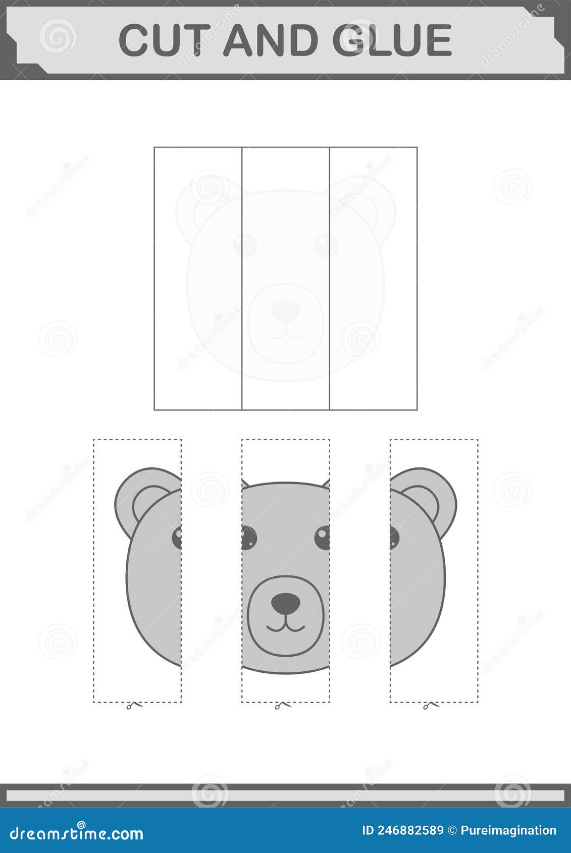Cut And Glue Bear Face. Worksheet For Kids Vector Illustration ...