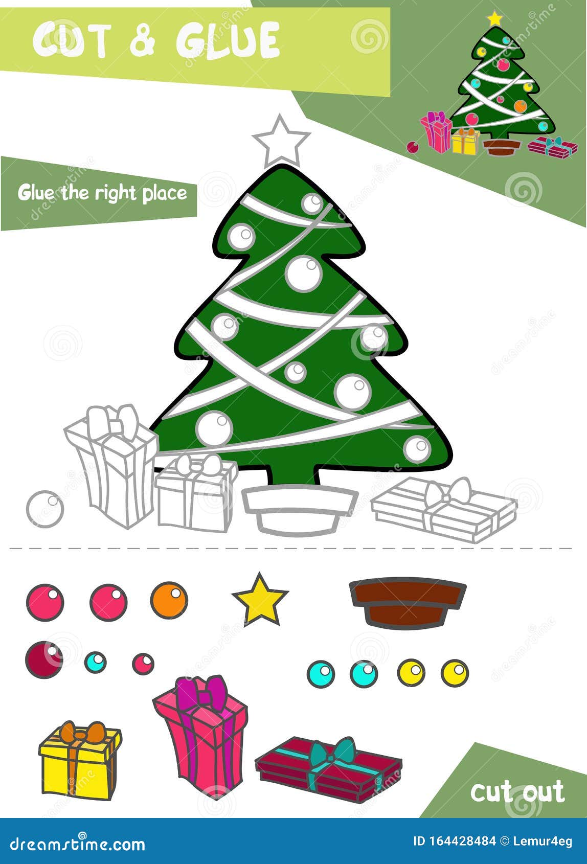 Cut and Glue - Christmas Tree Stock Vector - Illustration of cutout