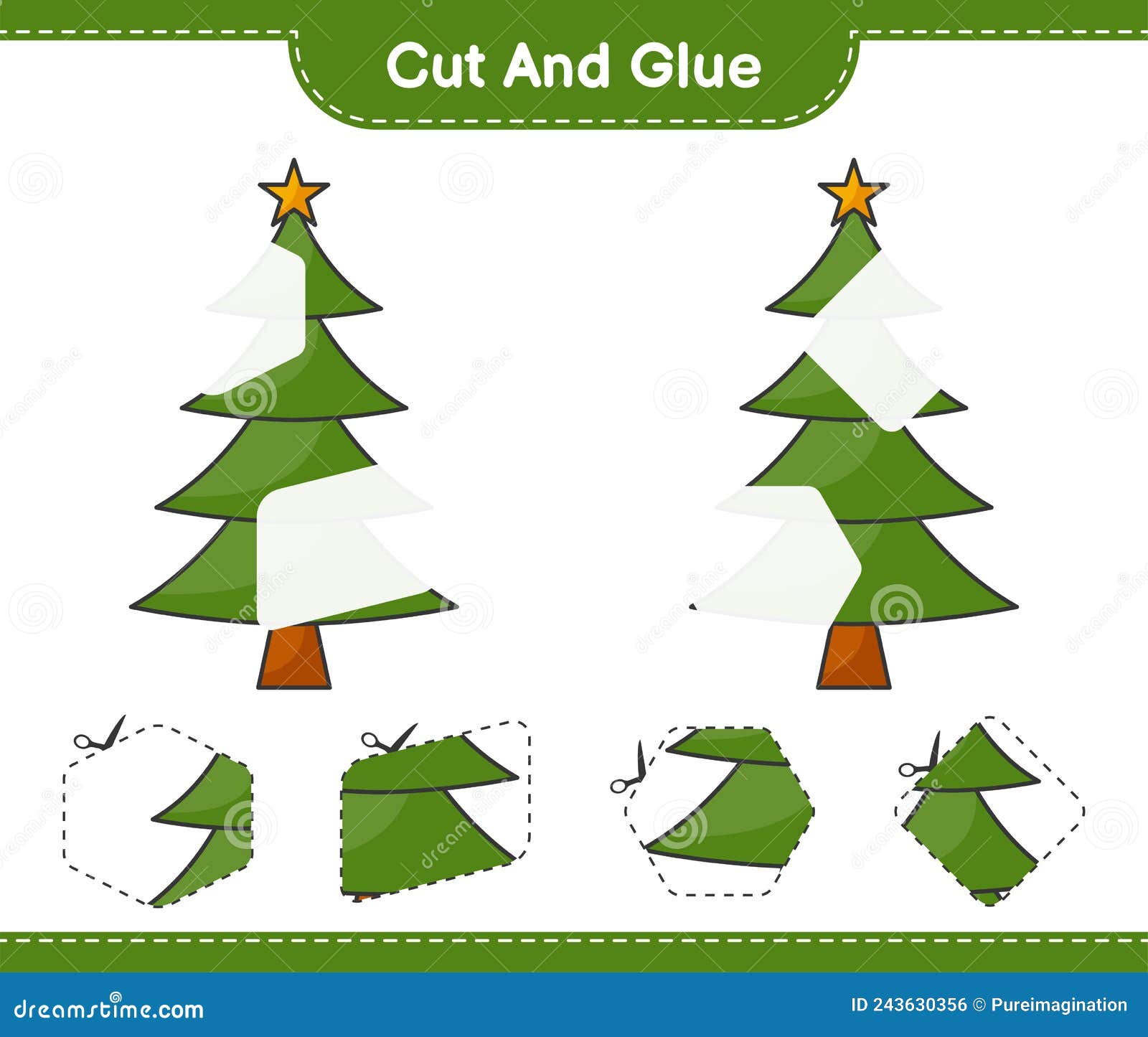 Cut and Glue, Cut Parts of Christmas Tree and Glue Them. Educational