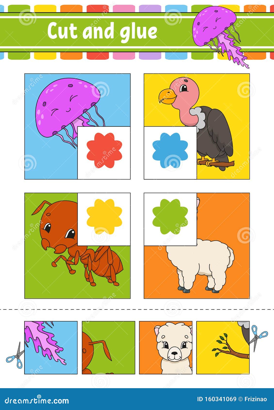 Download Cut And Glue. Four Flash Cards. Color Puzzle. Education ...