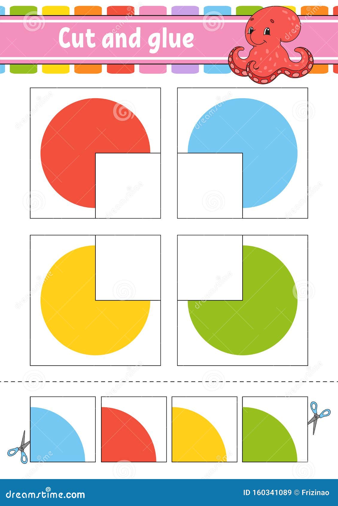 Cut And Glue. Four Flash Cards. Color Puzzle. Education Developing
