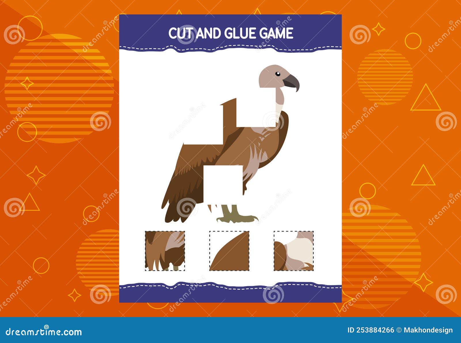 Cut and Glue Game for Kids with Birds. Cutting Practice for
