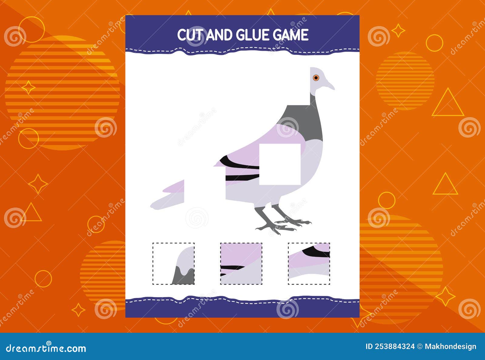 Cut and Glue Game for Kids with Birds. Cutting Practice for