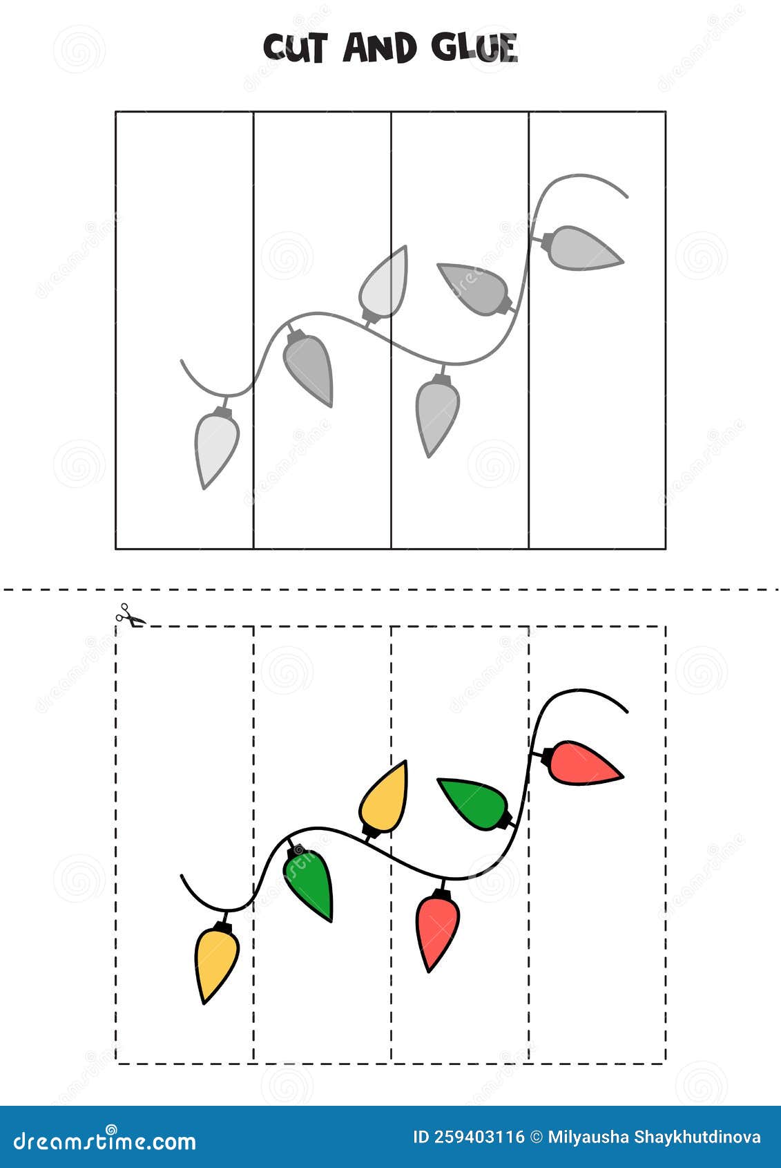 Cut and Glue Game for Kids. Christmas Garland Stock Vector