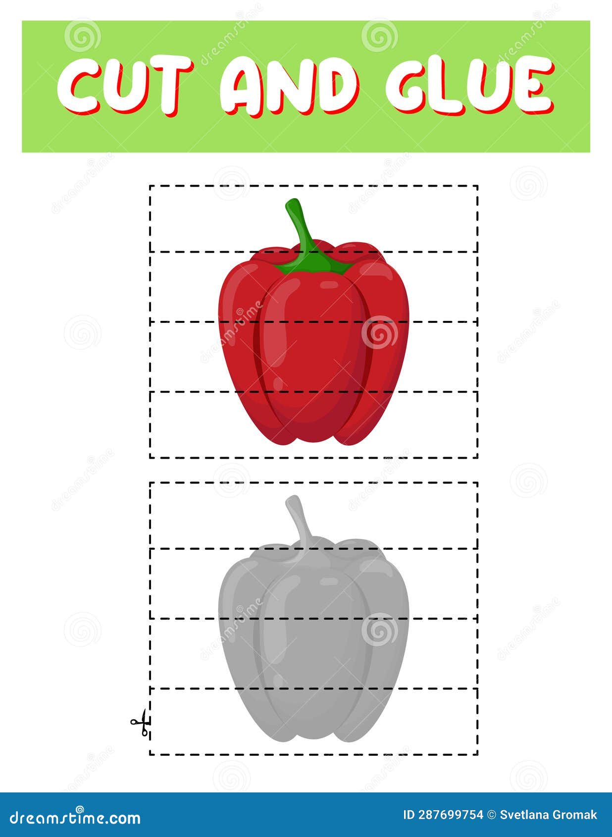 Cut and Glue. Pepper. Educational Game for Children. Stock Vector