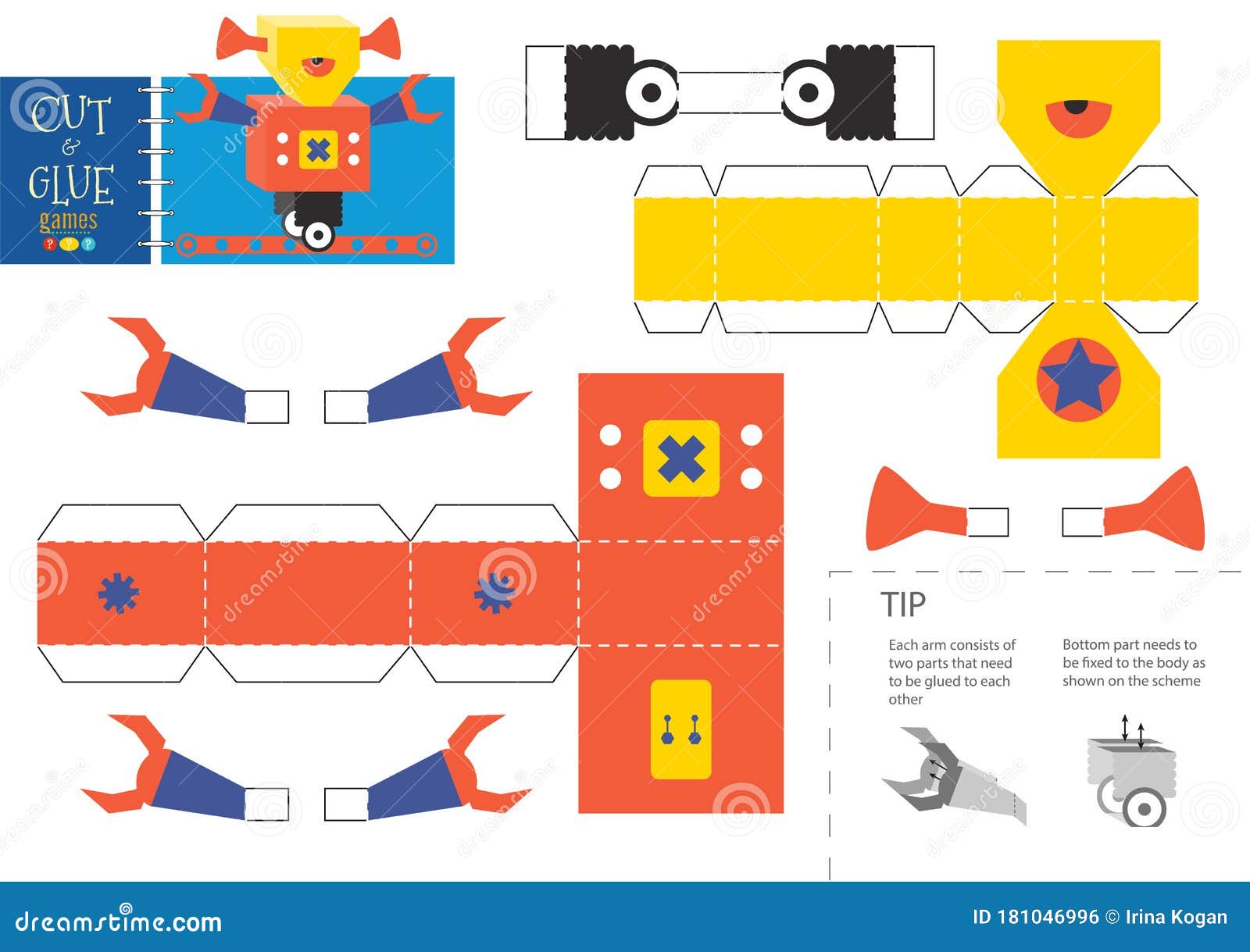 Cut and Glue Robot Toy Vector Illustration, Worksheet. Stock Vector ...