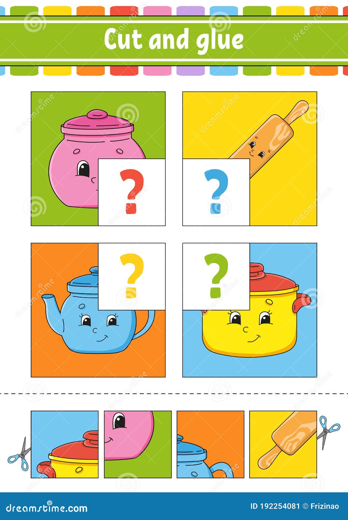 Download Cut And Glue. Set Flash Cards. Color Puzzle. Education ...