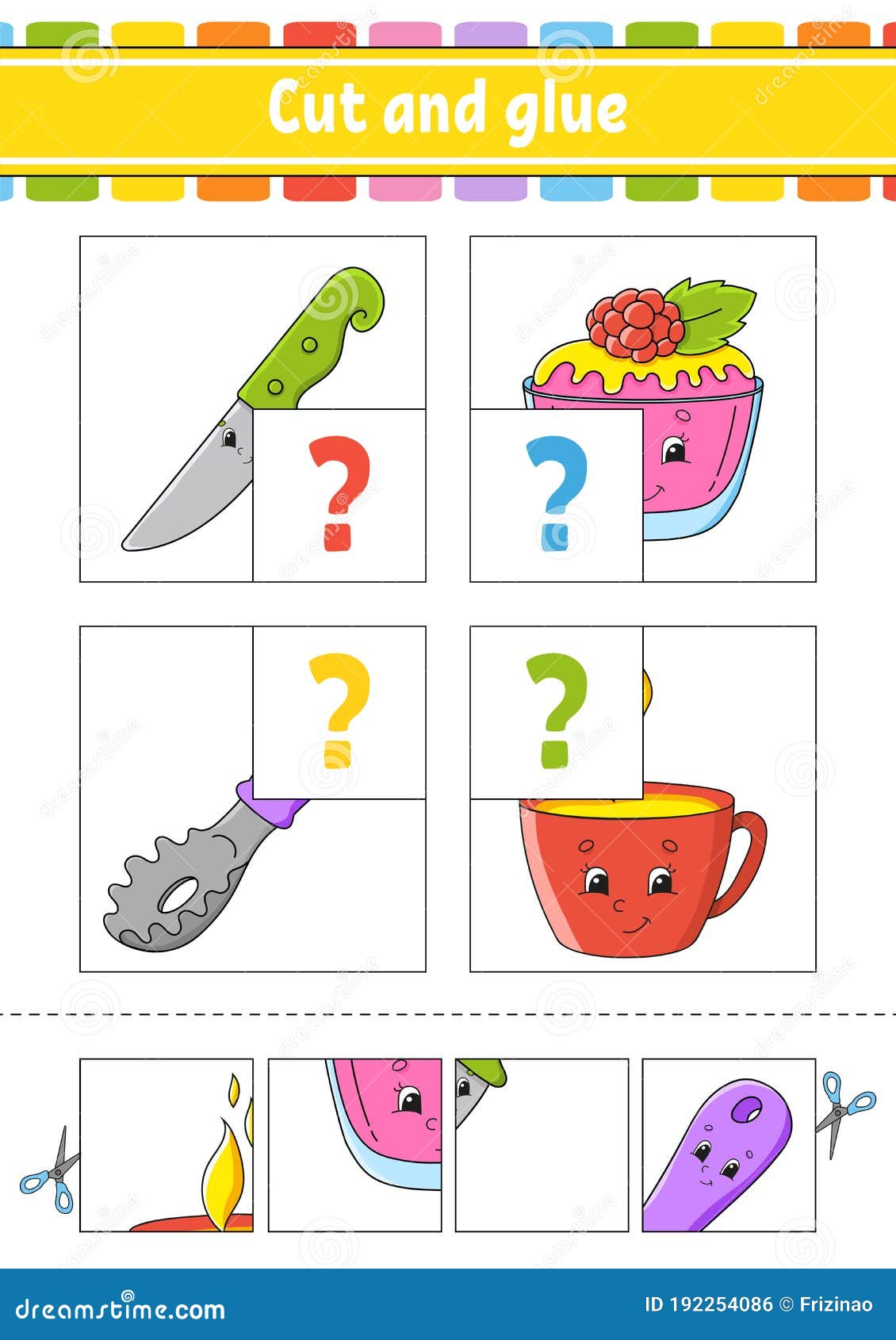 Download Cut And Glue. Set Flash Cards. Color Puzzle. Education ...