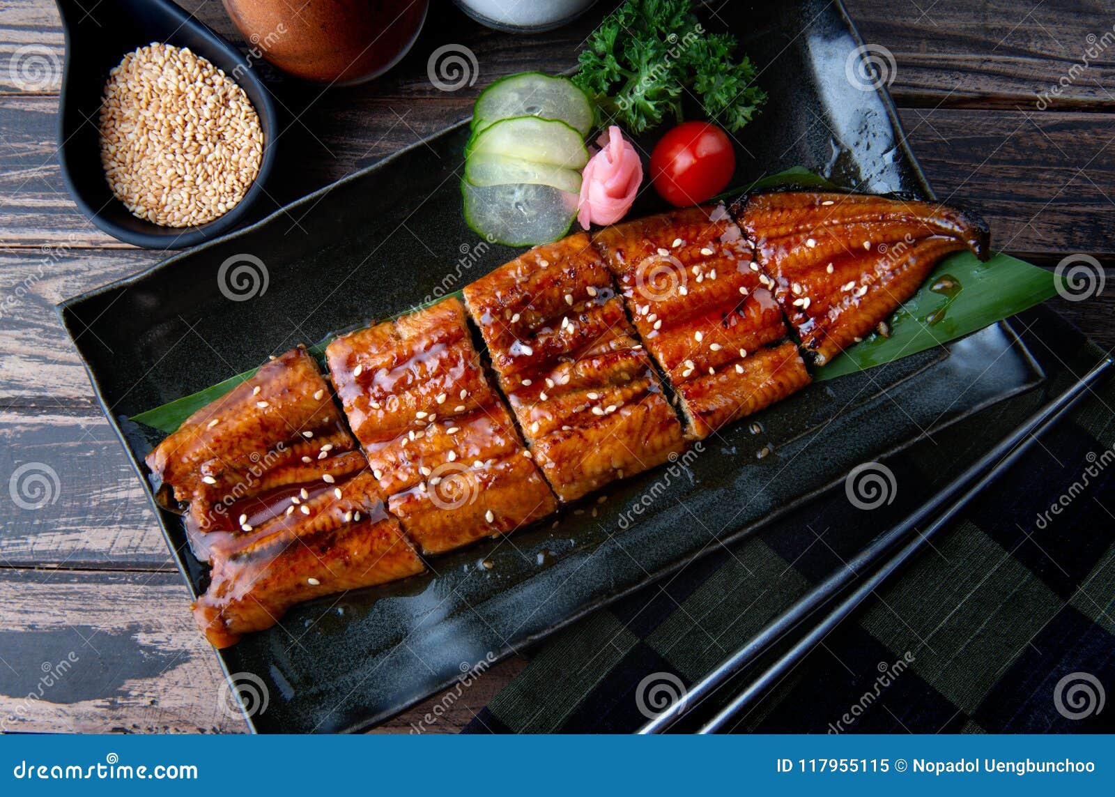 Cut grilled Japanese eel. stock image. Image of identity 117955115