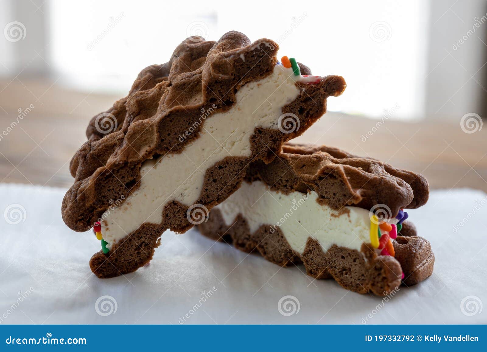 Cut In Half Ice Cream Sandwich With Sprinkles Stacked Stock Photo Image Of Copy Tasty