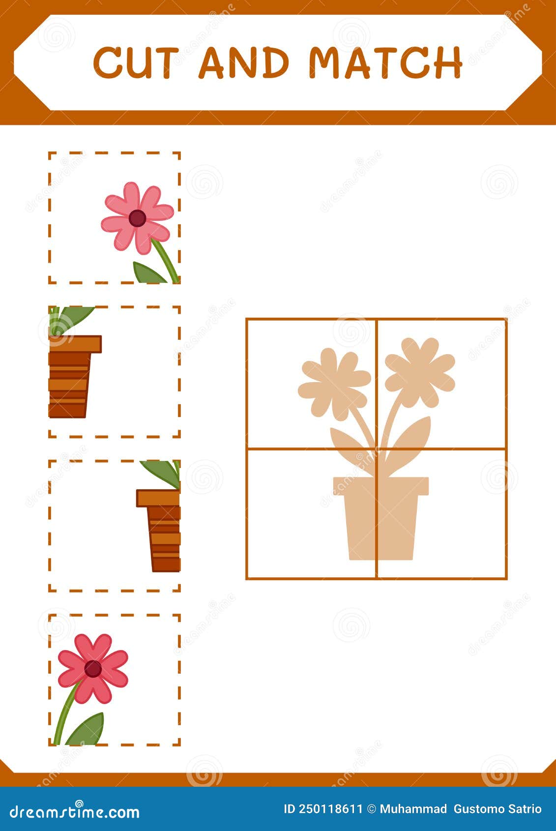 Cut and Match Parts of Flower, Game for Children. Vector Stock Vector ...