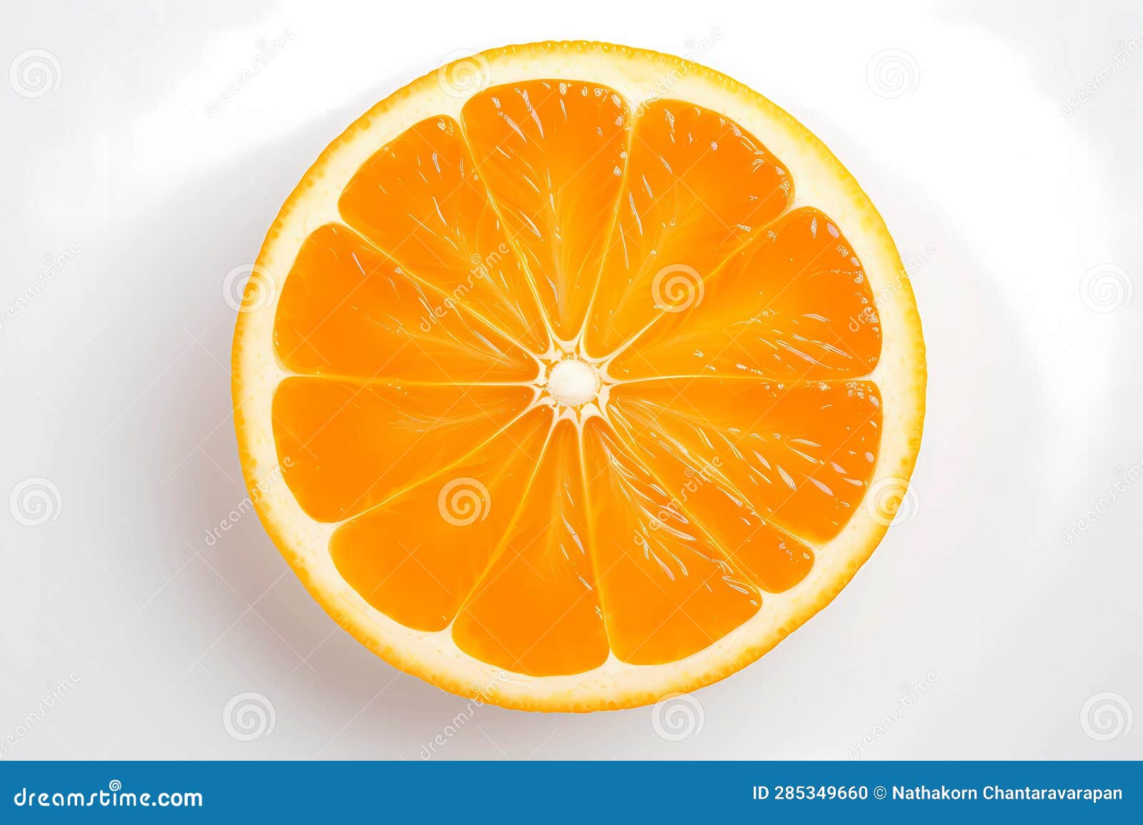 A Cut Orange Fruit with Leaves on a White Background, in the Style of