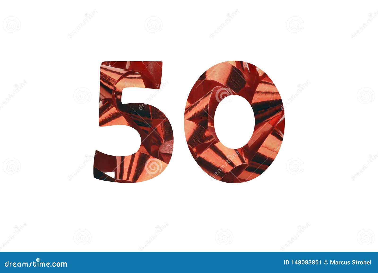 Cut Out Number 50 from a Picture of a Red Gift Loop Stock Image - Image