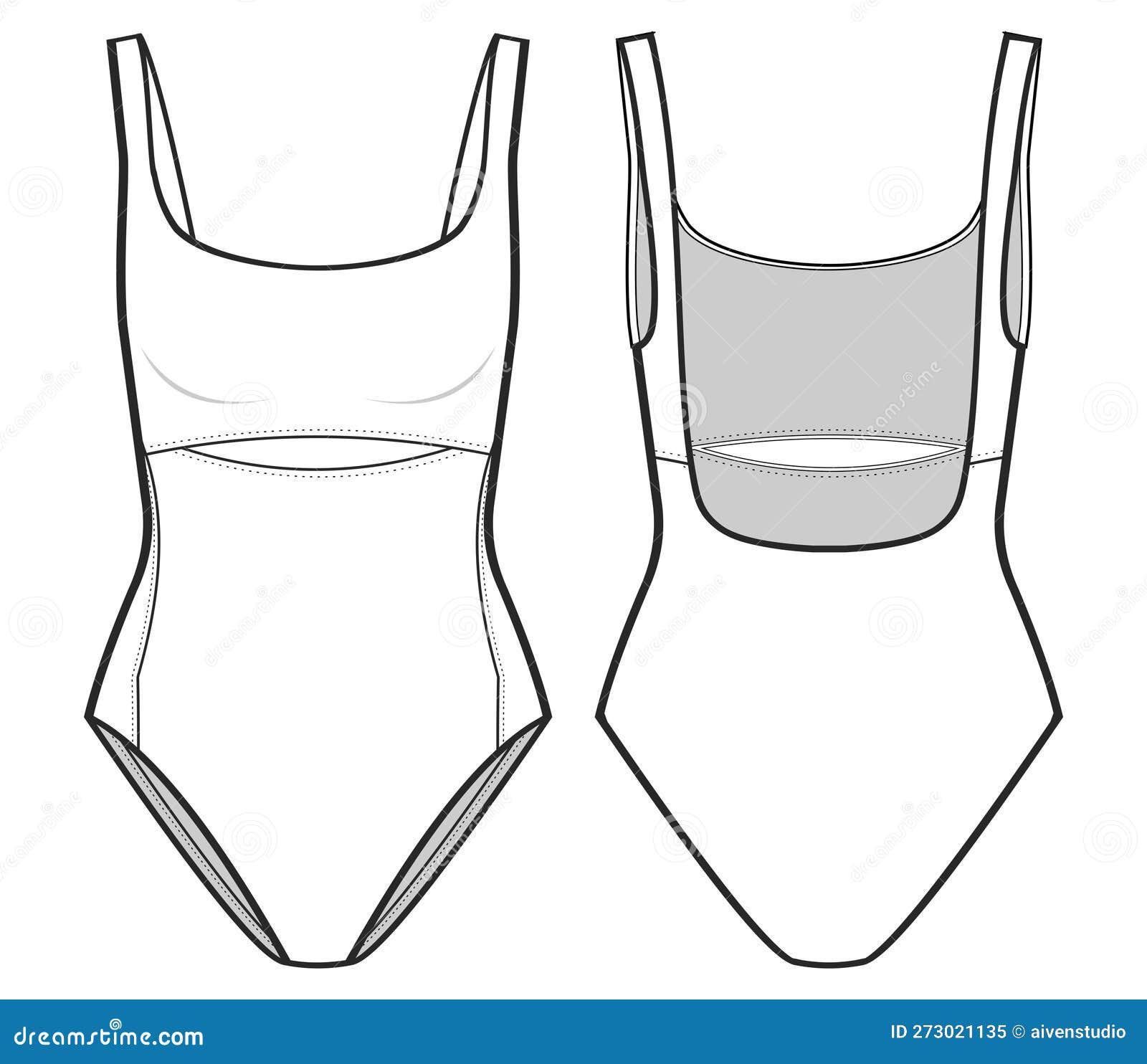 Swimsuit, Bodysuit Technical Fashion Illustration. One-Piece Swimsuit ...