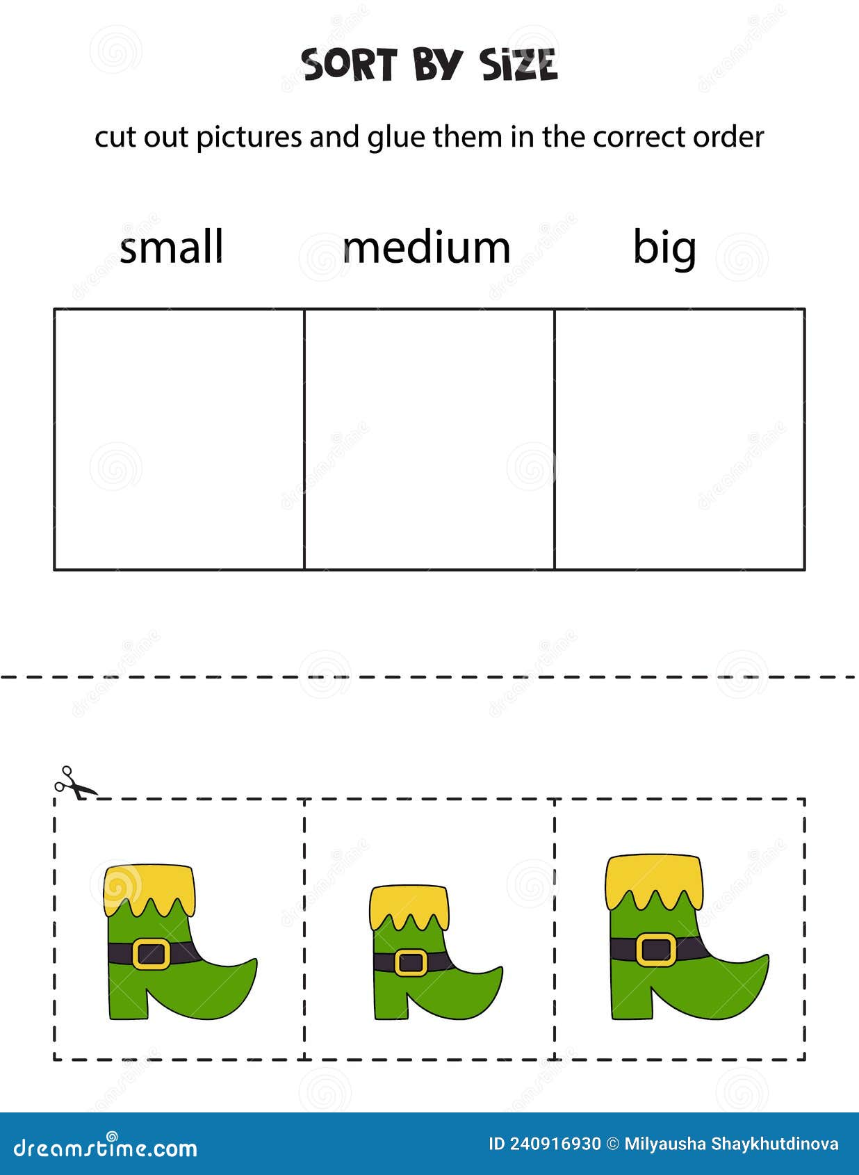 Sort Boots by Size. Educational Worksheet for Kids. Stock Vector