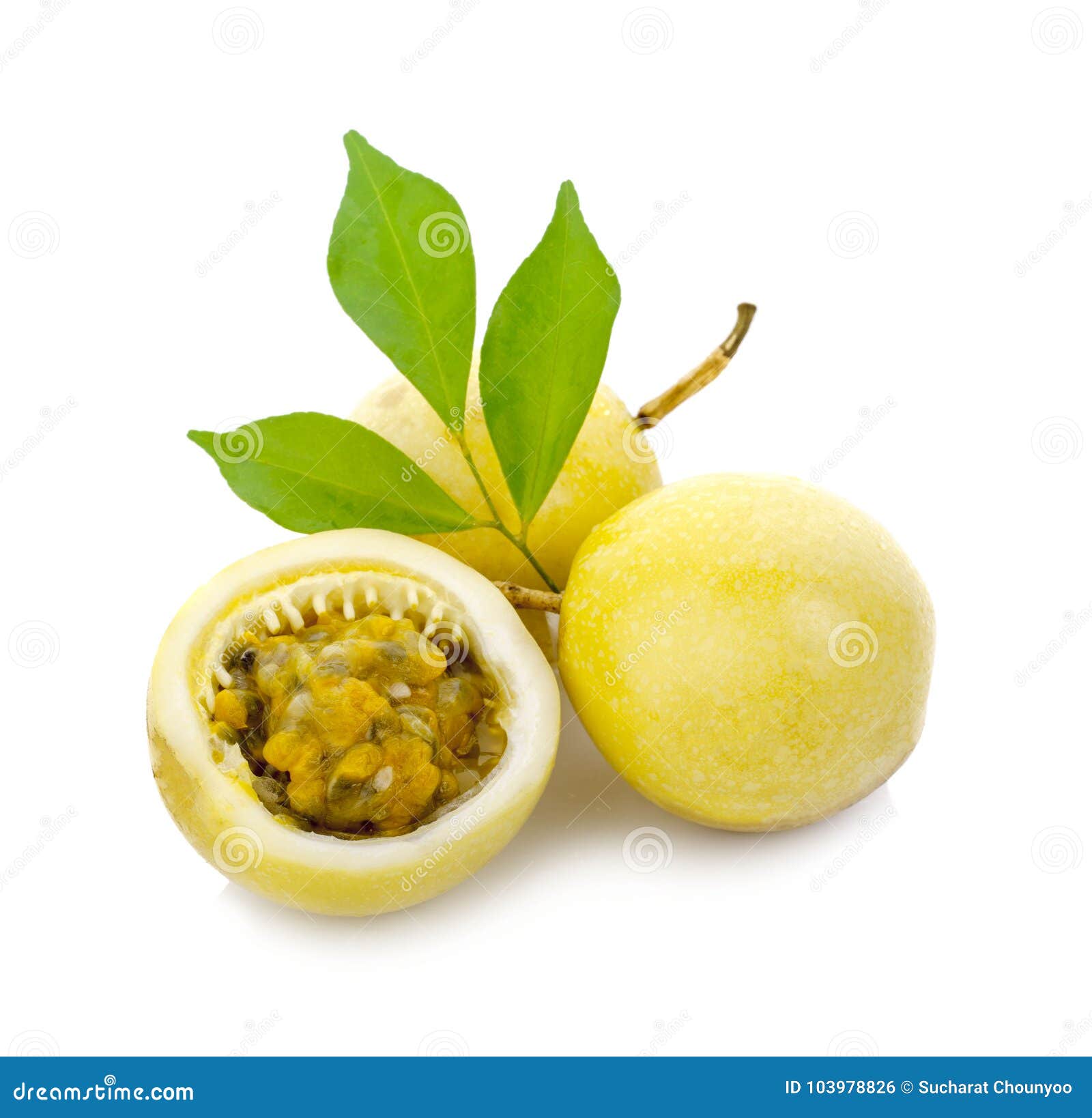 Cut of Passion Fruit Isolated on White Background Stock Photo Image