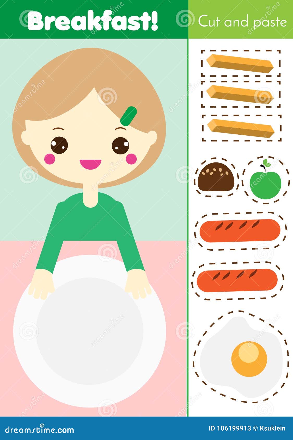 Cut and Paste Children Educational Game. Paper Cutting Activity. Make a