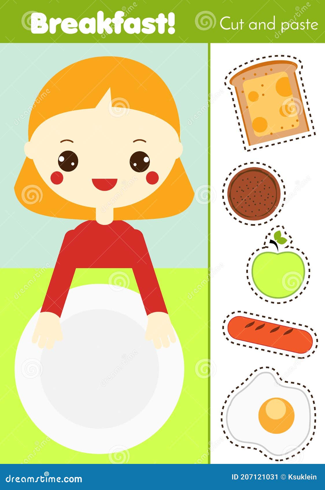 Cut and Paste Children Educational Game. Paper Cutting Activity. Make a