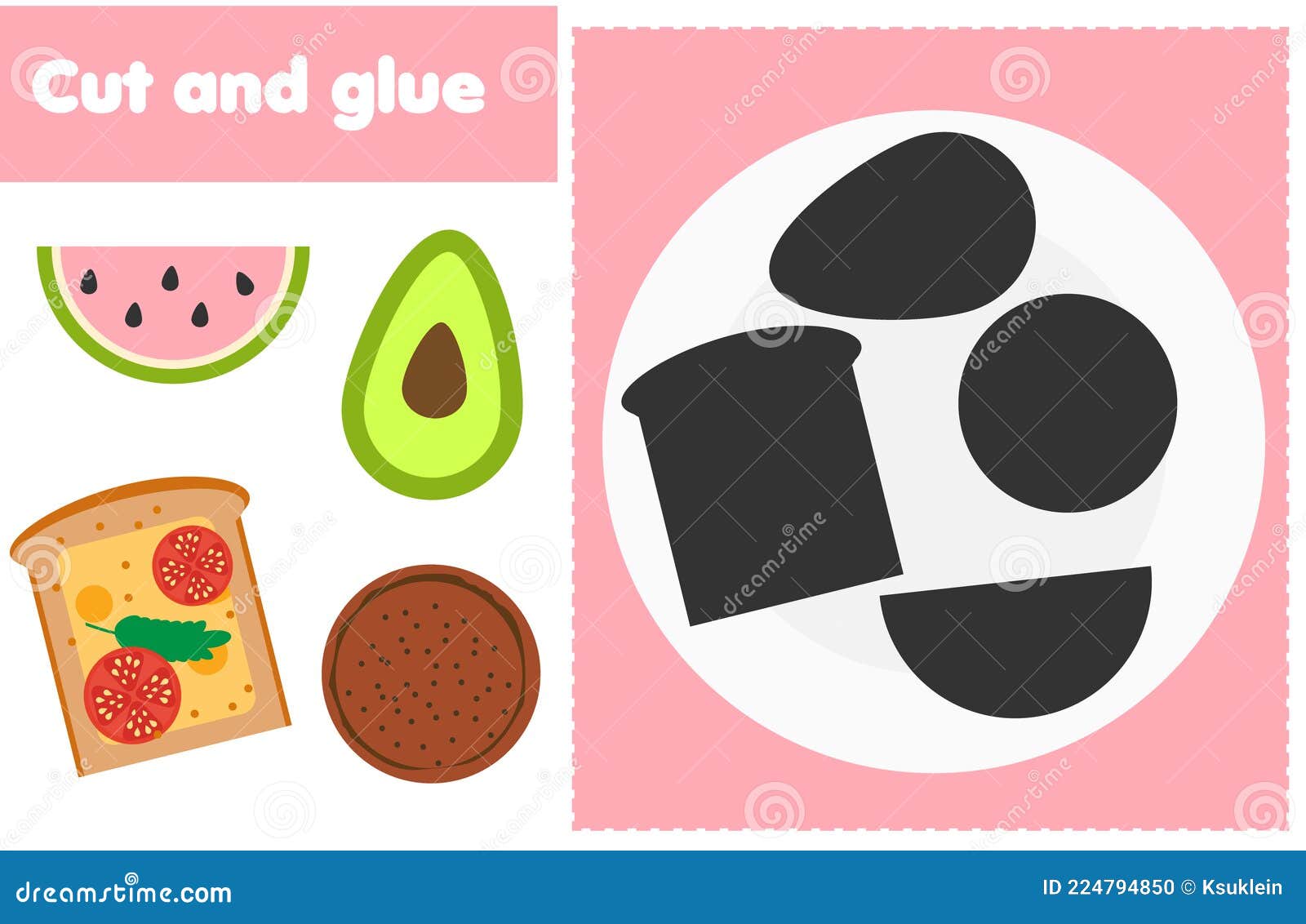Cut and Paste Children Educational Game. Paper Cutting Activity. Make a