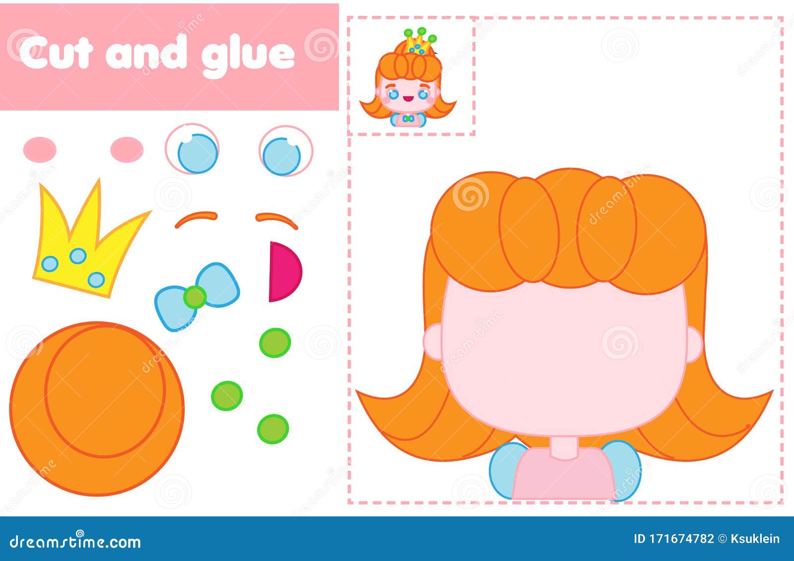Cut and Paste Children Educational Game. Paper Cutting Activity. Make a