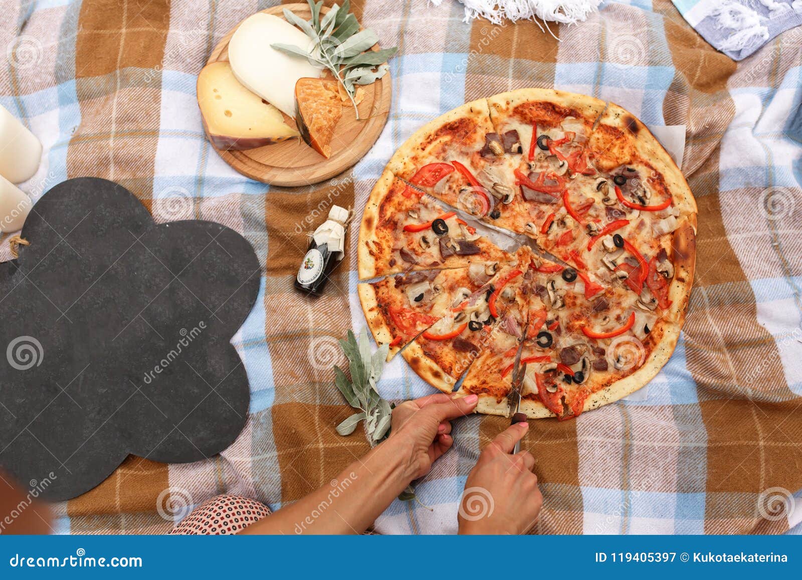 Cut Pizza at Picnic in Sunday Park Stock Image Image of picnic, meat