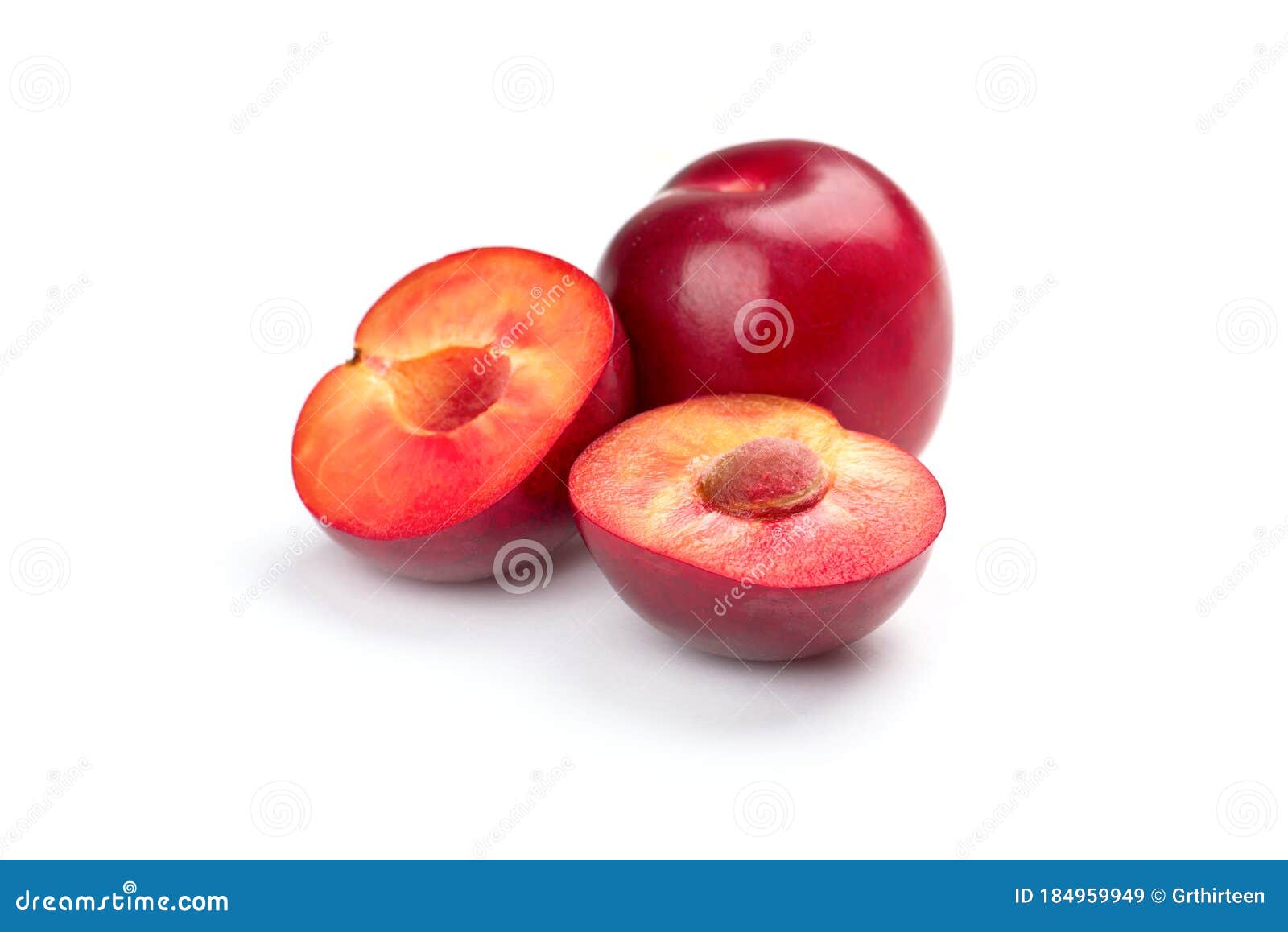 Cut Plums Isolated on White Stock Image Image of sweet, eating 184959949