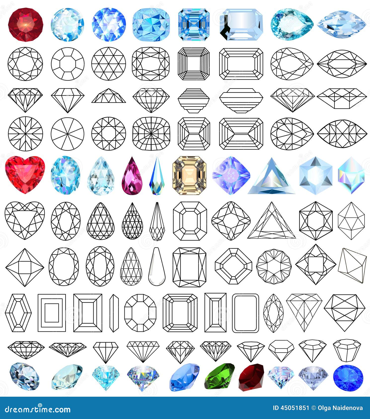 cut precious gem stones set of forms