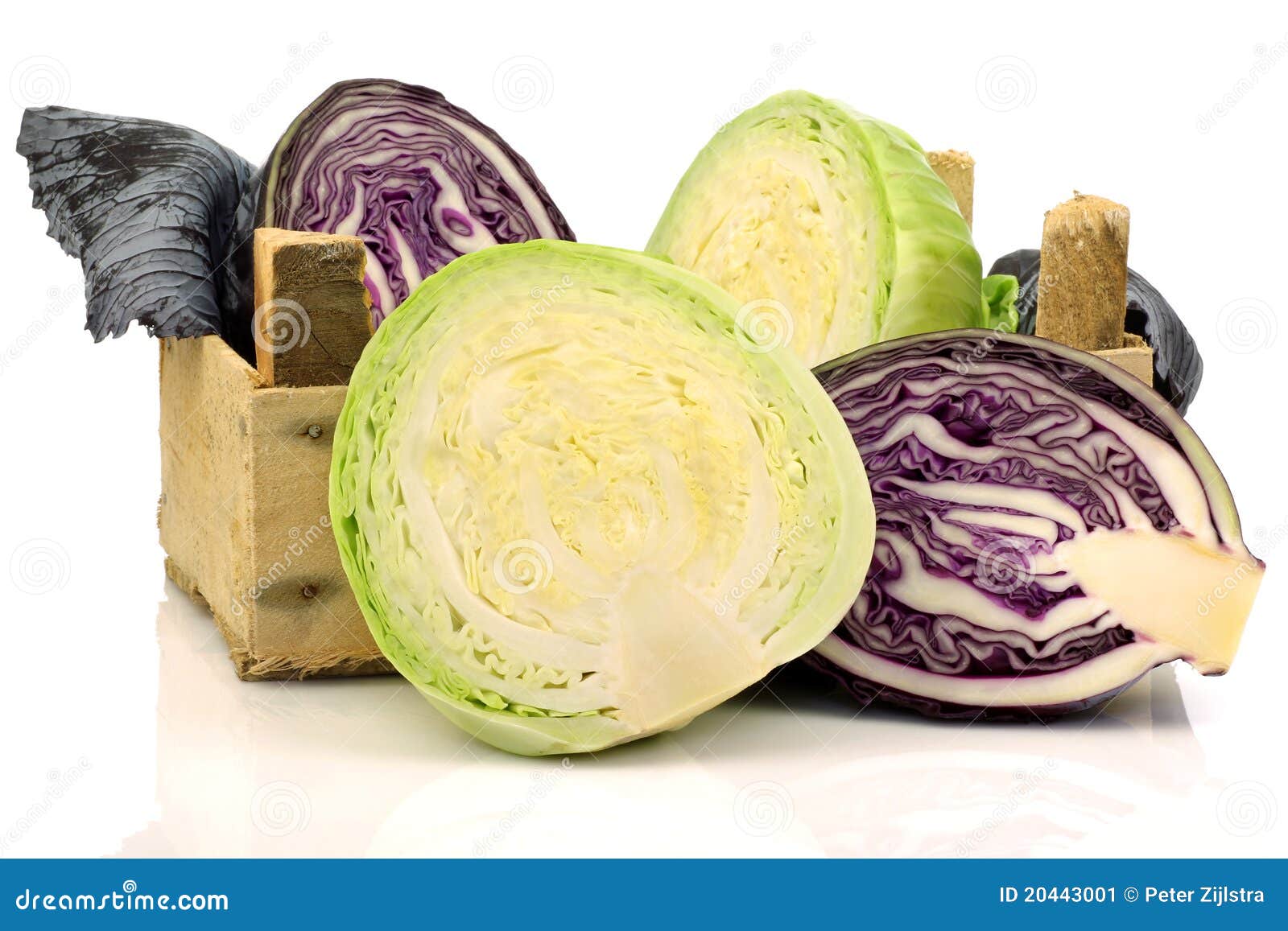 Cut Red And White Cabbage In A Wooden Crate Stock Image Image of