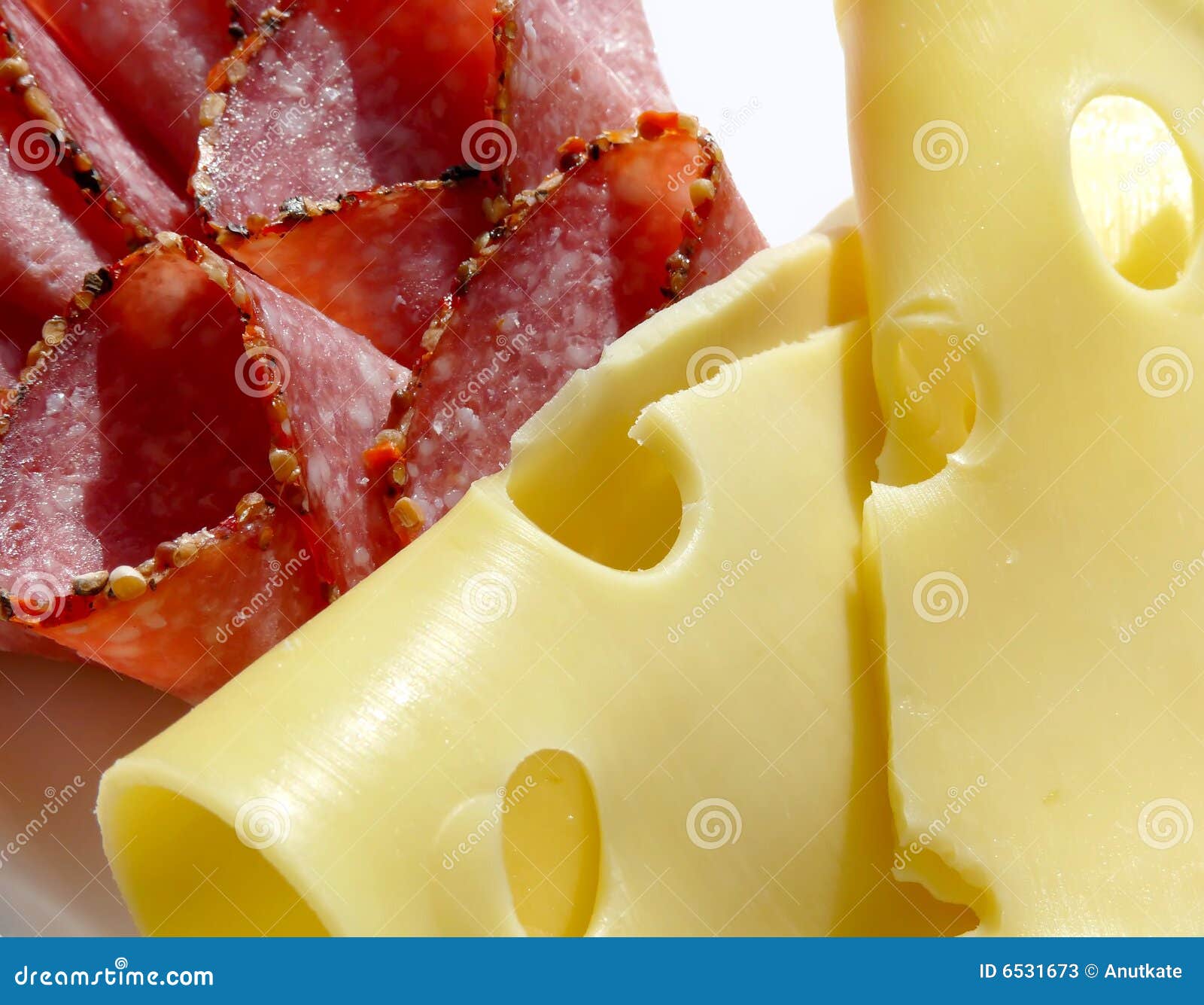 Cut salami and cheese stock image. Image of hole, snack 6531673