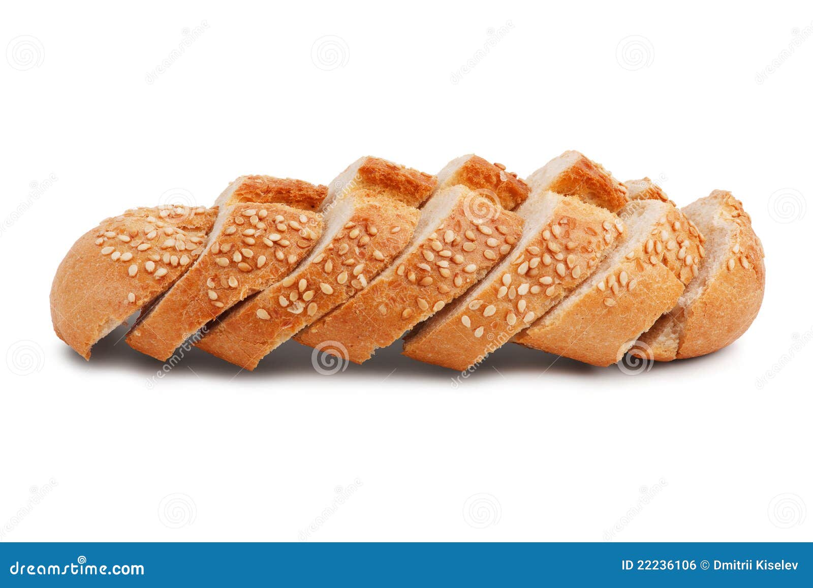 Cut into Slices of French Bread with Sesame Seeds Stock Photo Image