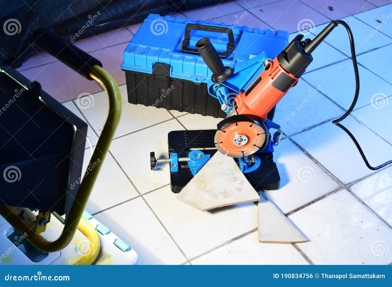 Cut Tile by Angle Grinder with Circular Saw Blade Stock Photo Image