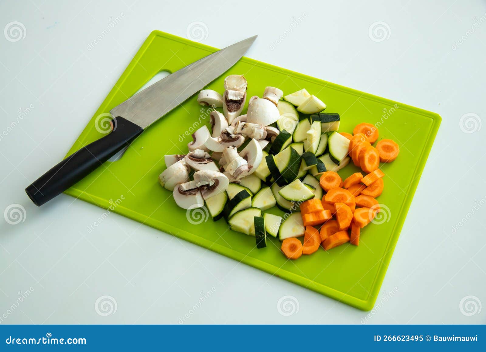 Cut Vegetables and Kitchen Knife on Cutting Board Stock Image Image
