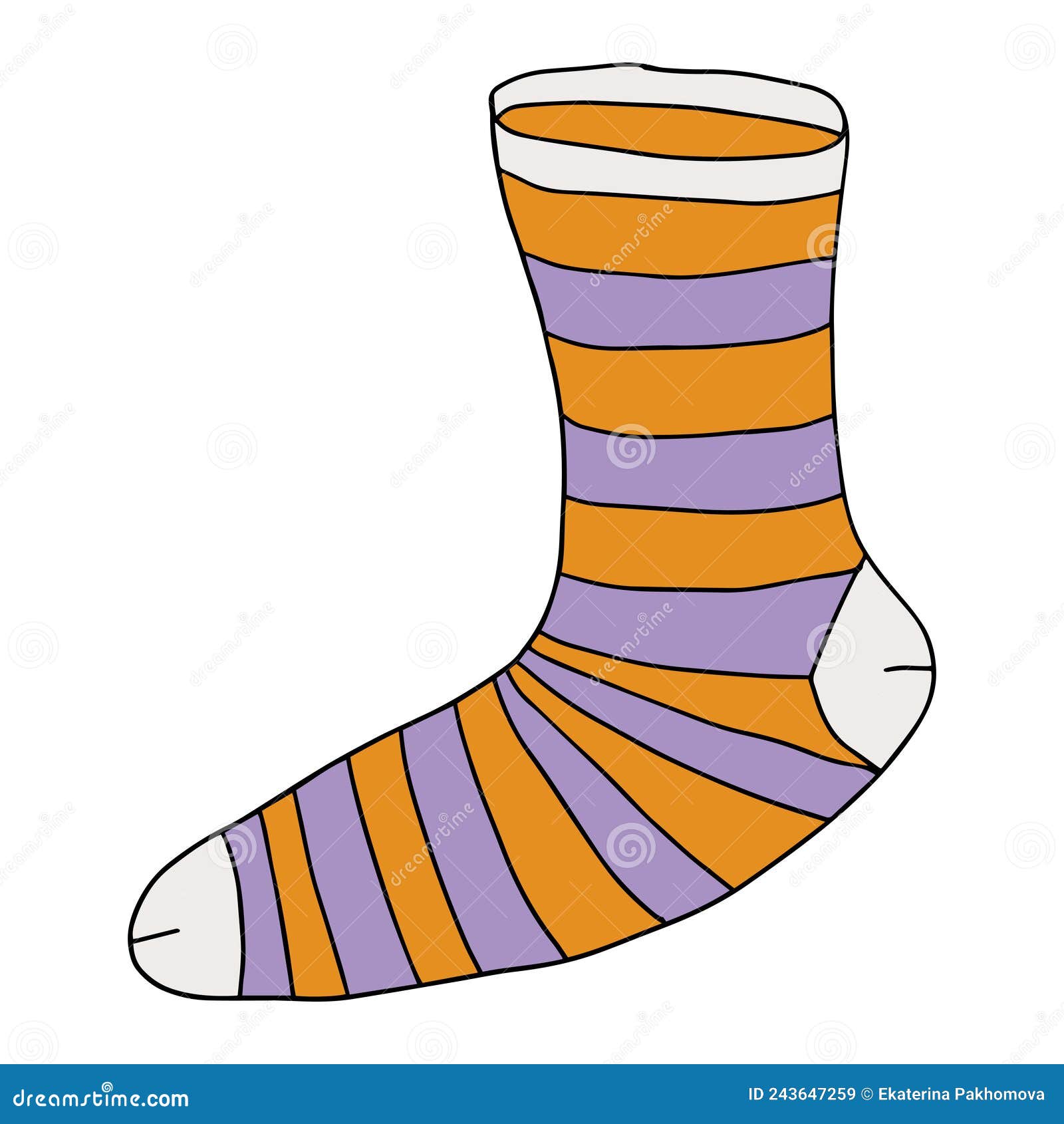 Cute Cartoon Doodle Striped Sock Isolated on White Background. Stock ...