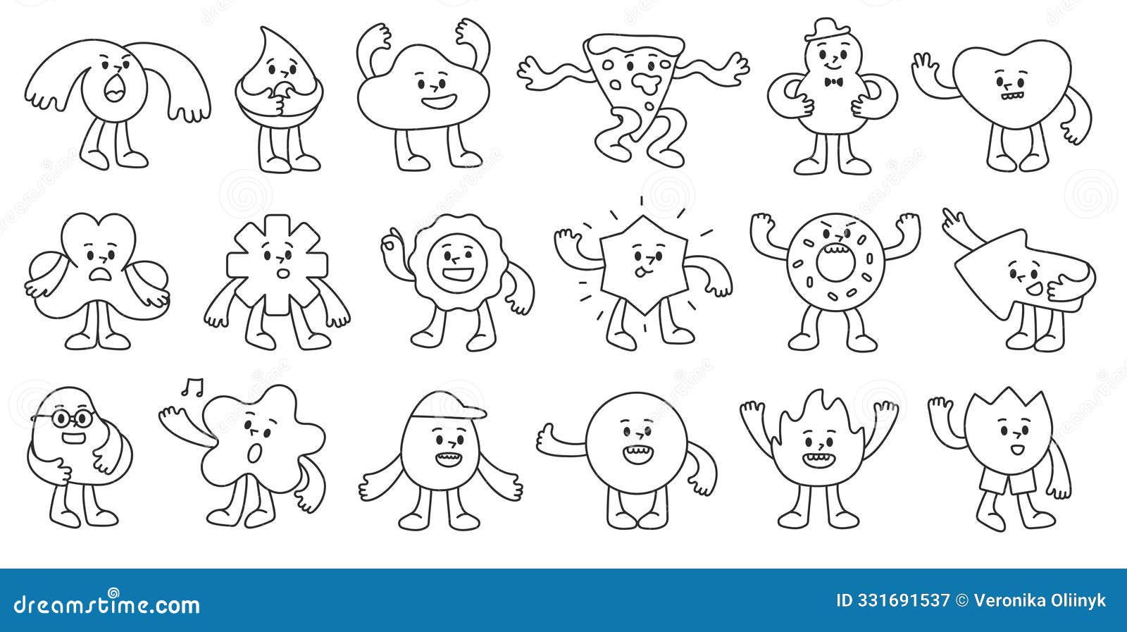 Cute Abstract Hand Drawn Characters Doodle Line Shapes Mascots With Cute Abstract Hand Drawn Characters Doodle Line Shapes Mascots With