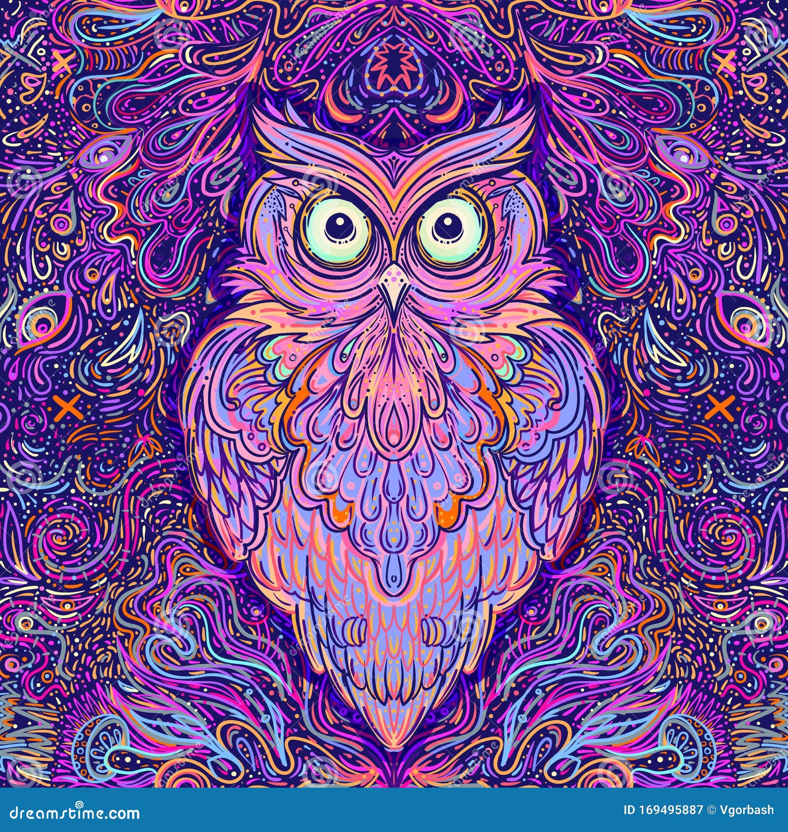 Cute Abstract Owl and Psychedelic Ornate Pattern Character Tattoo Design  for Pet Lovers Artwork for Print Textiles Stock Vector  Illustration of  hypnotic ornate 169495887