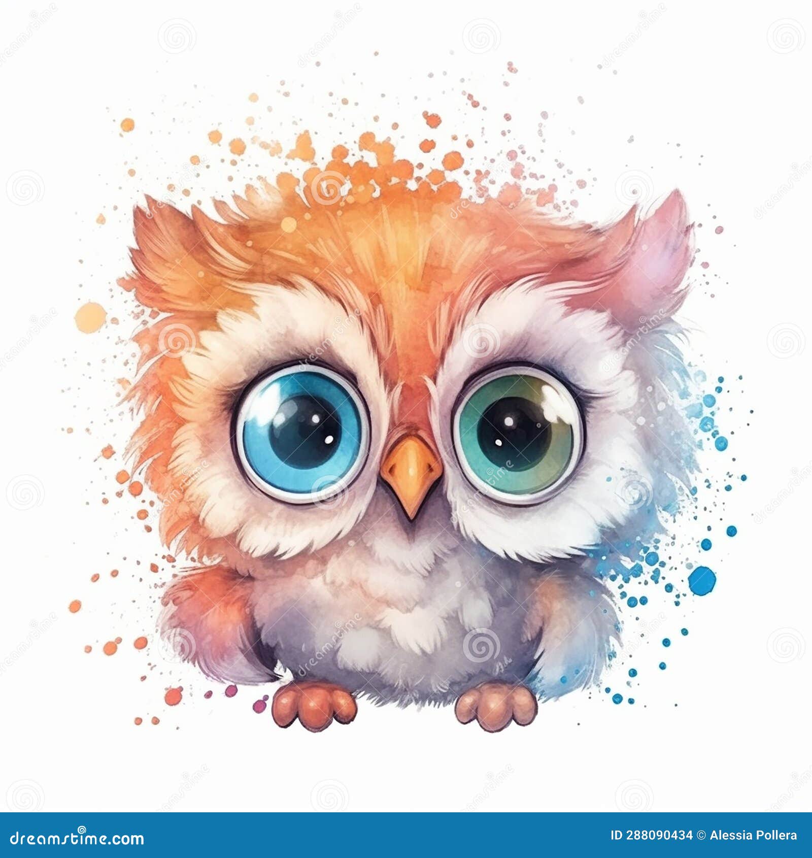 A Cute and Adorable Owl with Big Eyes, Chibi Style, Cartoon Style Stock ...