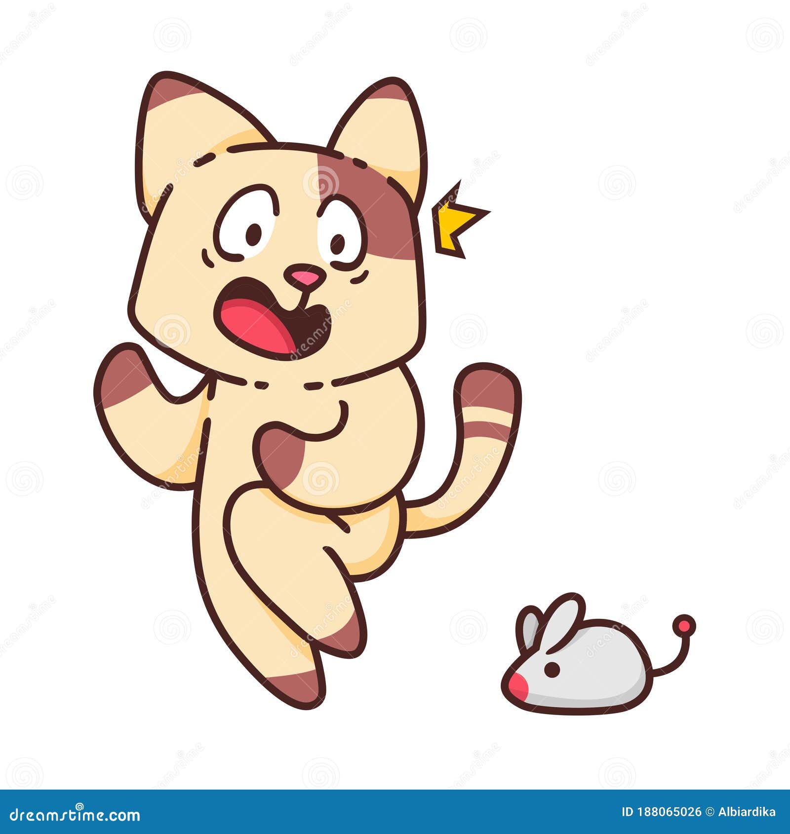 Cute Adorable Scary Brown Cat because Little Mouse Cartoon Doodle Vector Illustration Design Vector - Illustration adorable, brown: 188065026
