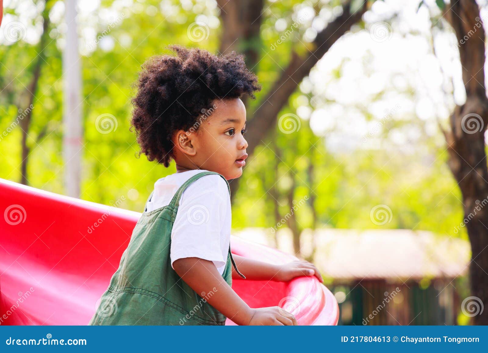 Cute African American Little Kid Boy Funny while Playing on the ...