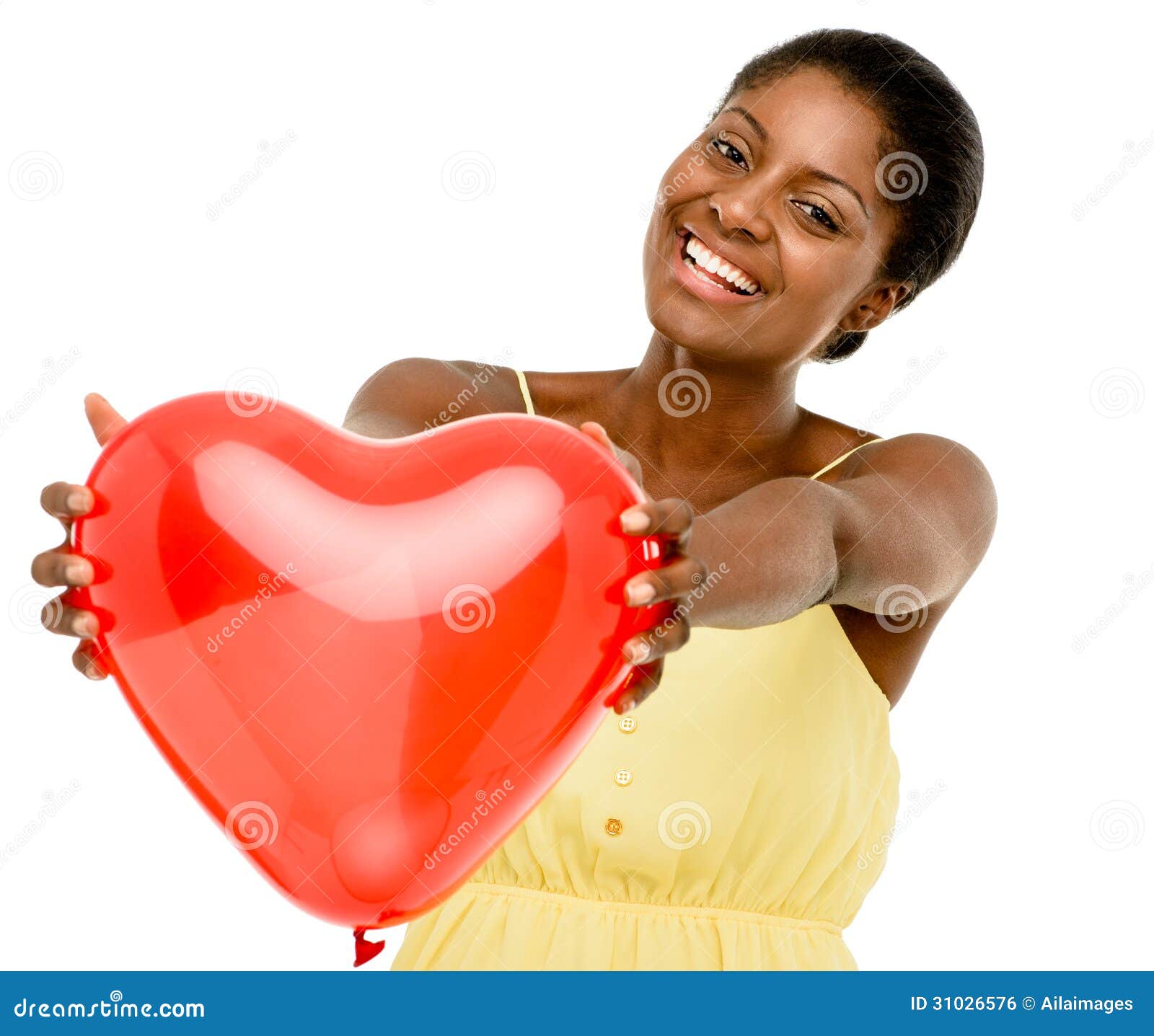 Cute African American Woman Holding Red Balloon Heart Valentines Stock …