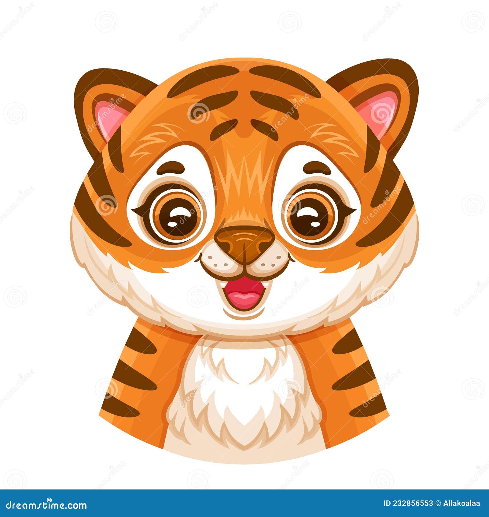 Cute African Tiger Cub Face Portrait. Little Baby Bengal Wildcat Head.  Orange Striped Wild Jungle Cat, Leopard Kitten. Vector Stock Vector -  Illustration of child, face: 232856553